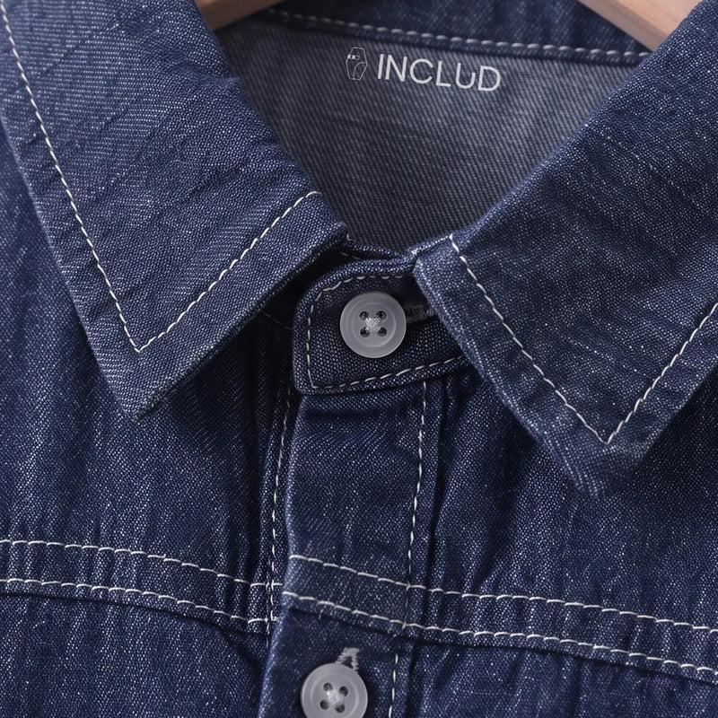 Boys Dark Blue Long Sleeve Denim Shirt Shirts