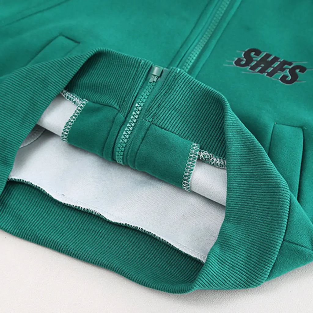 Boys Green Typographic Printed Zipper Jacket With Jogger Co-ord Sets Sets