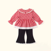 Girls Red Checked Bell Sleeve Top With Pants Sets 2 pc. Sets