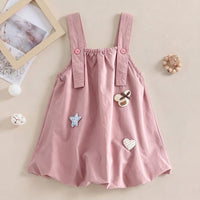 Girls Pink Heart Applique Sleeveless Pinafore Dress Casual Dresses Pink 1-2 Y