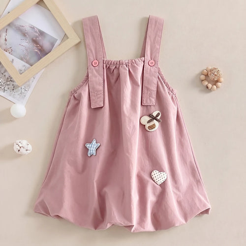Girls Pink Heart Applique Sleeveless Pinafore Dress Casual Dresses Pink 1-2 Y