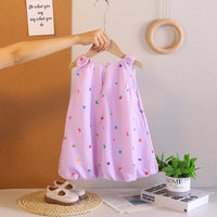 Girls Purple Printed Sleeveless Balloon Dress With Rabbit Appliqued Casual Dresses