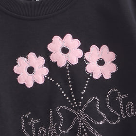 Girls Black Embellished Sweatshirt & Pants Sets Sets