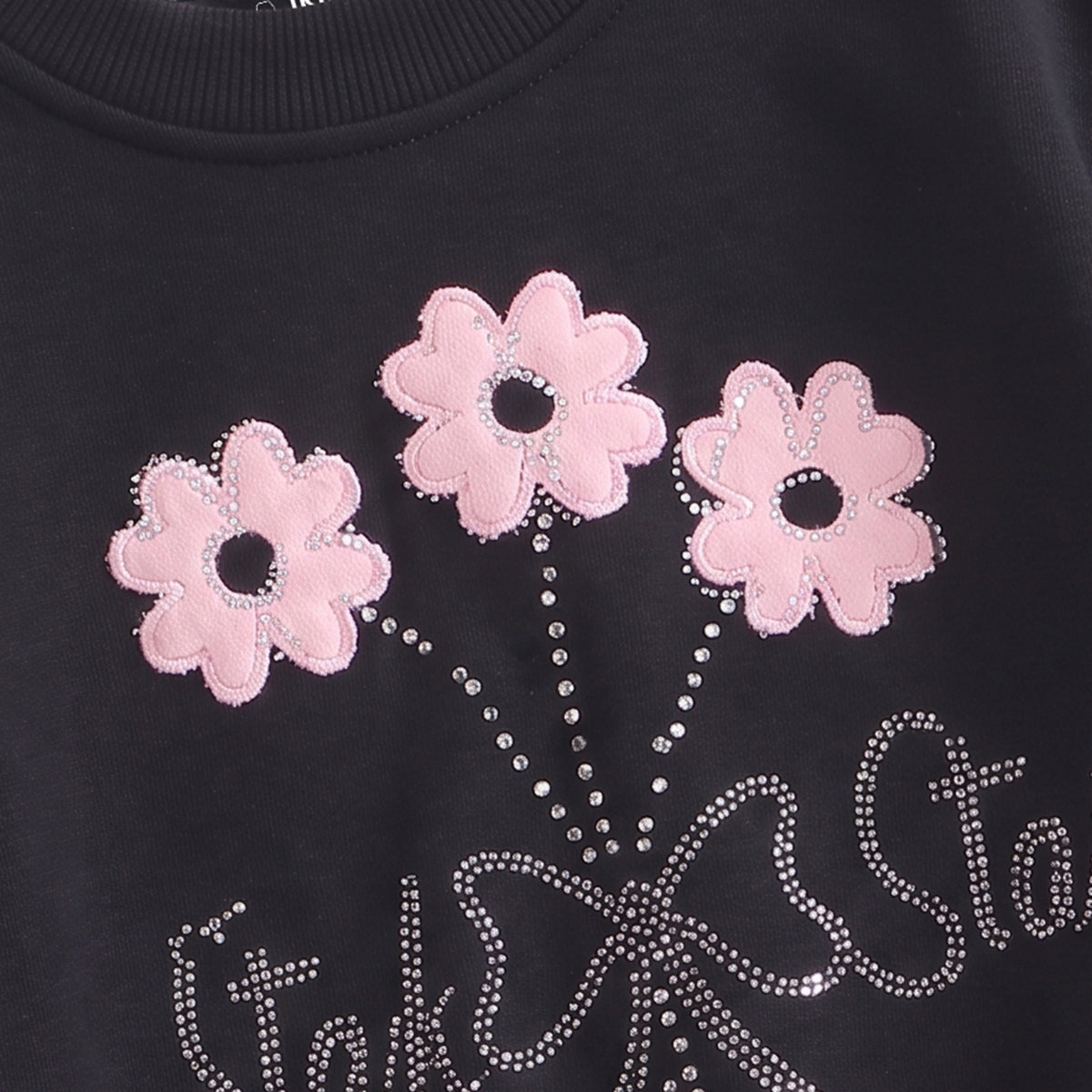 Girls Black Embellished Sweatshirt & Pants Sets Sets