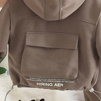 Boys Dark Brown Typographic Printed Hooded Sweatshirt With Sleeveless Jacket and Pants Set 3 pc. Sets