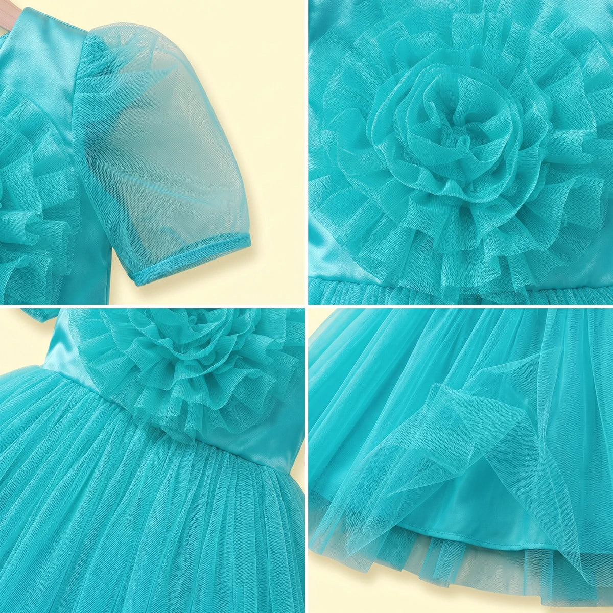 Girls Sea Green Puff Sleeve Fit & Flare Party Dress Party Dresses
