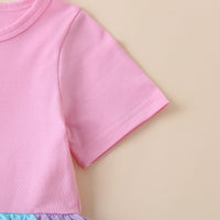 Girls Multicolor Short Sleeves Round Neck Fit And Flared Dress Casual Dresses