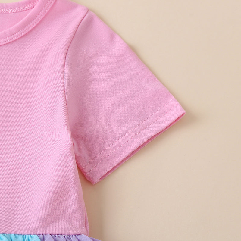 Girls Multicolor Short Sleeves Round Neck Fit And Flared Dress Casual Dresses