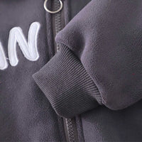 Boys Grey Letters Embroidered Fleece Hooded Zipper Jacket With Jogger Co-ord Sets Sets