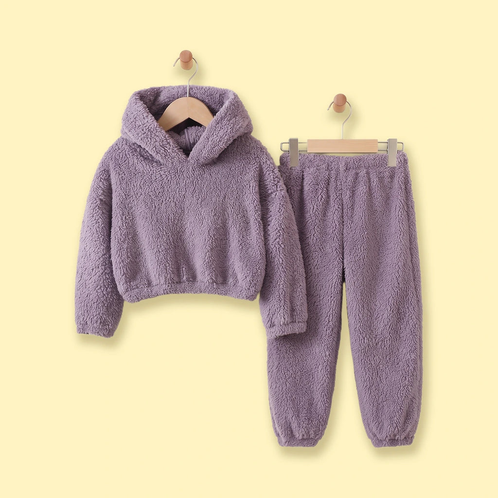 Girls Purple Textured Hooded Sweatshirt & Joggers Co-ord Sets Sets Purple 3-4 Y