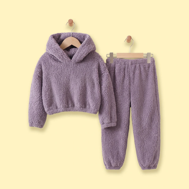 Girls Purple Textured Hooded Sweatshirt & Joggers Co-ord Sets Sets Purple 3-4 Y