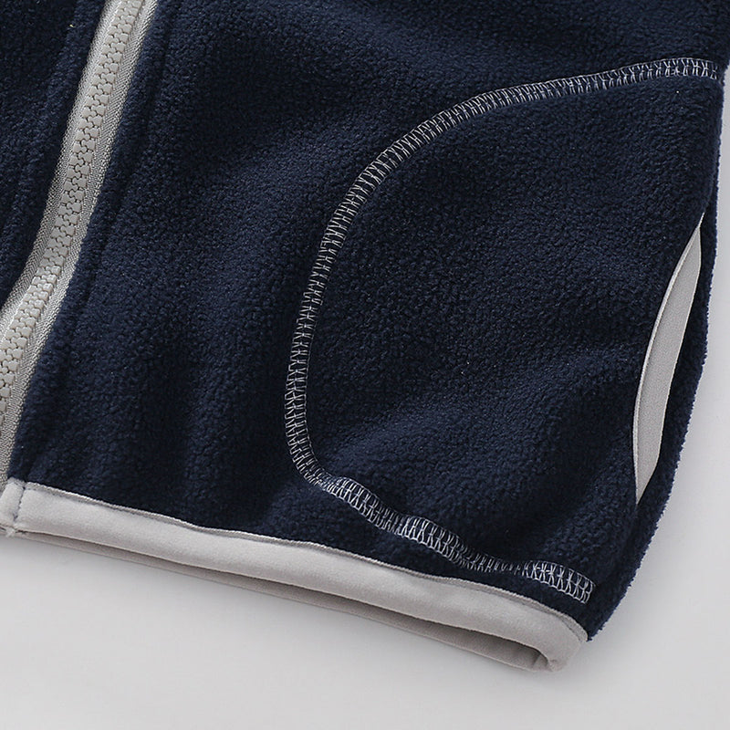 Boys Dark Blue Fleece Front Zipper Hooded Winter Jacket Coats & Jackets