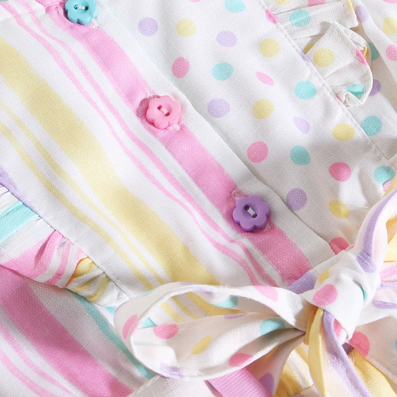 Girls Multicolor Polka Dot Print Romper With Flutter Sleeves Jumpsuits