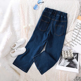 Girls Cross Pocket Straight Fit Denim Trousers Pants   