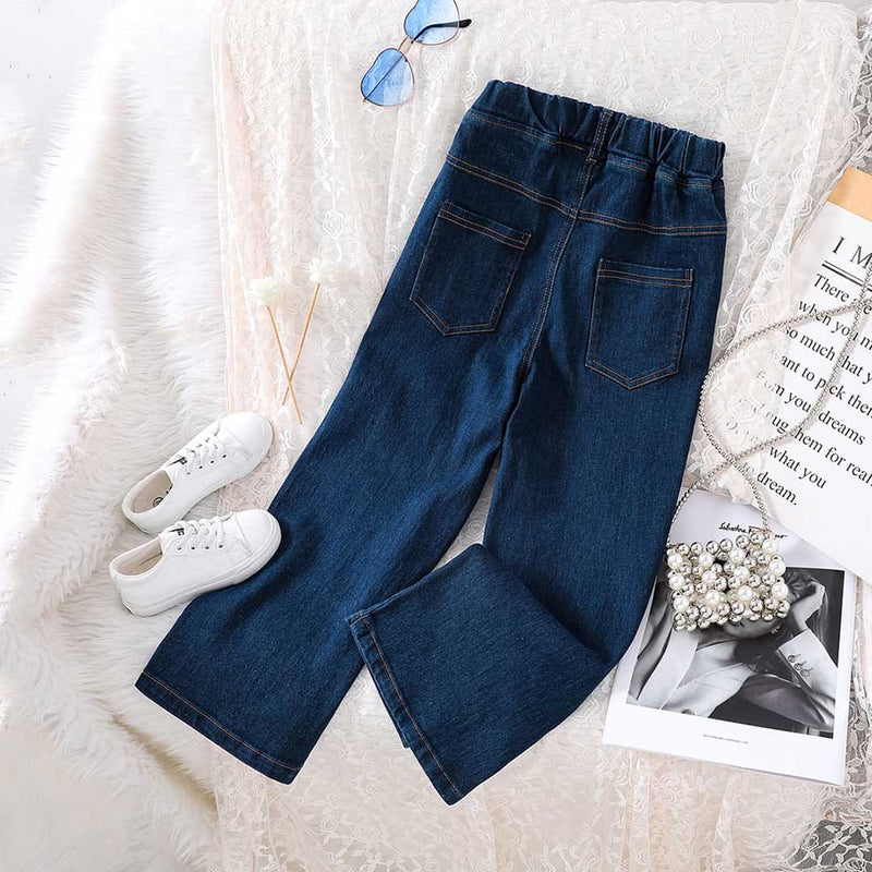 Girls Cross Pocket Straight Fit Denim Trousers Pants   