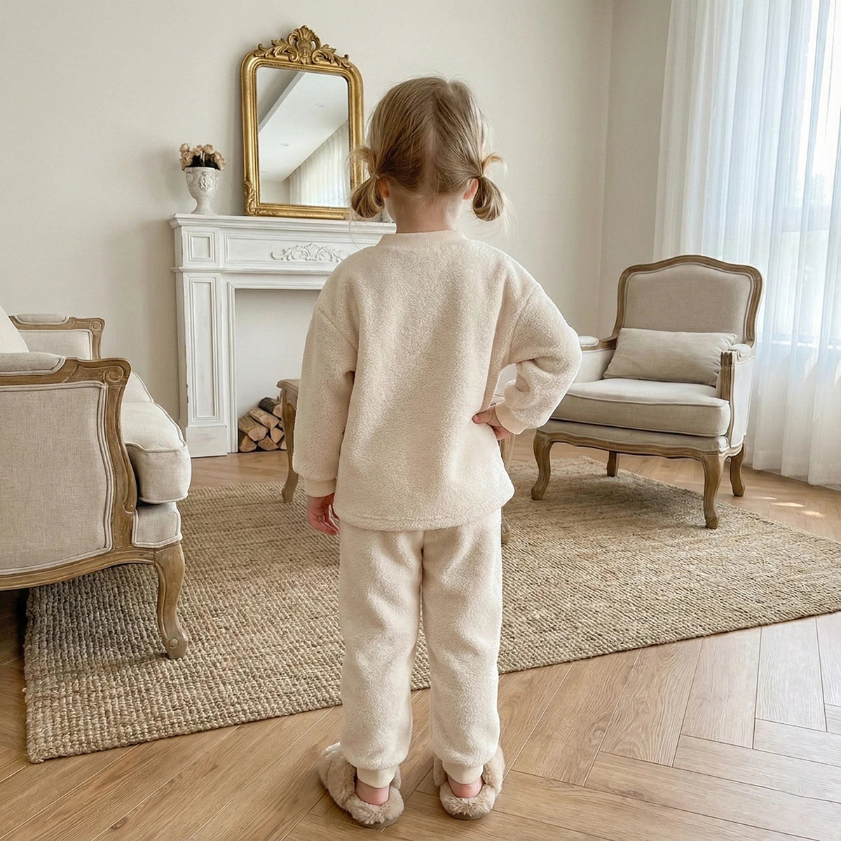 Girls Beige Long Sleeves T-Shirt With Jogger Co-ord Sets Sets