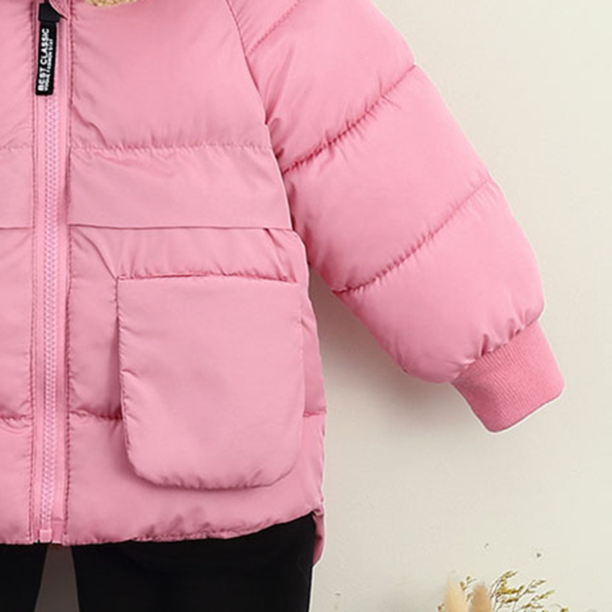 Girls Pink Solid Hooded Quilted Down Jacket Coats & Jackets