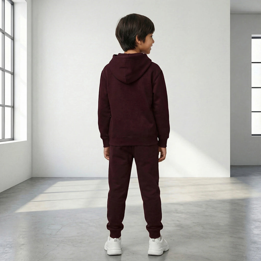 Boys Maroon K-Pop Fever Graphics Hoodie With Jogger Co-ord Sets Sets