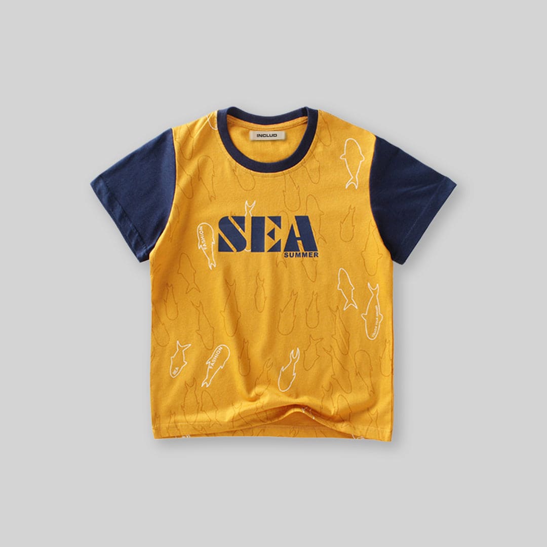 Boys Printed Short Sleeves T-Shirt Tshirts Yellow 6-7 Y 