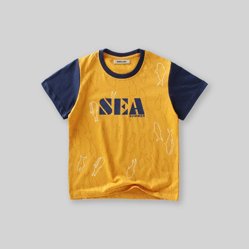 Boys Printed Short Sleeves T-Shirt Tshirts Yellow 6-7 Y 