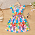 Girls Multicolor Floral Print Flared Sleeve Fit & Flare Dress Casual Dresses Multicolor 3-4 Y