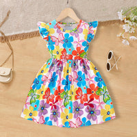 Girls Multicolor Floral Print Flared Sleeve Fit & Flare Dress Casual Dresses Multicolor 3-4 Y