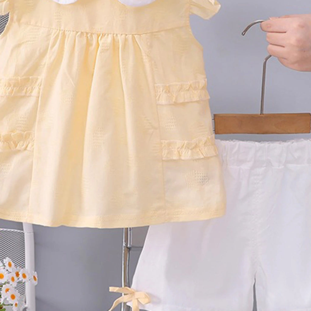Girls Yellow Flower Applique Top With Shorts Sets 2 pc. Sets