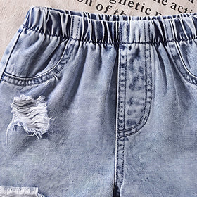 Girls Light Blue Distressed Denim Shorts Shorts