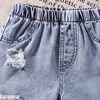 Girls Light Blue Distressed Denim Shorts Shorts