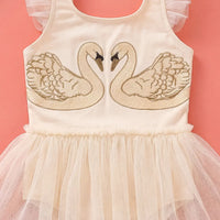 Girls Off-White Swan Printed Round Neck Fit & Flare Dress Casual Dresses