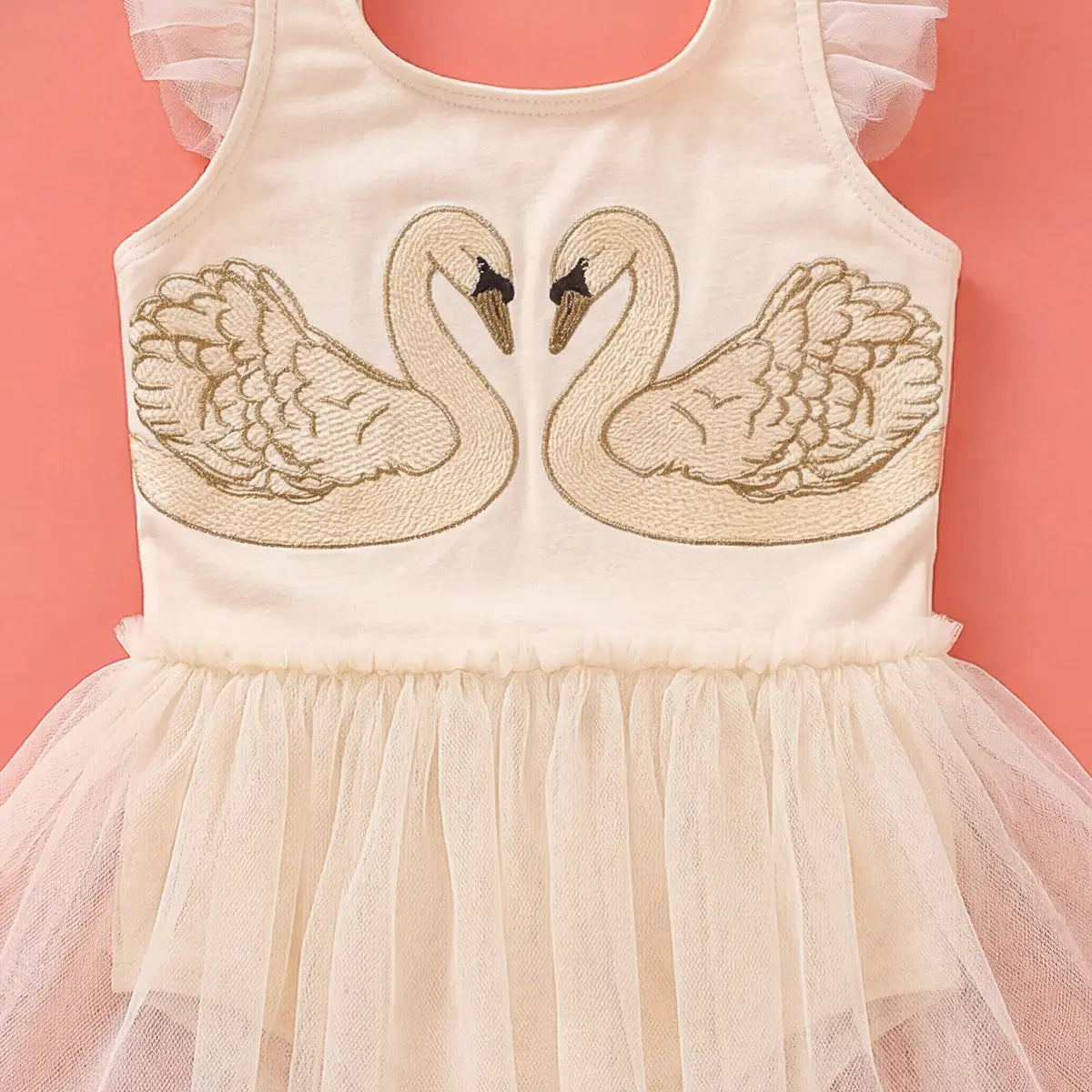 Girls Off-White Swan Printed Round Neck Fit & Flare Dress Casual Dresses