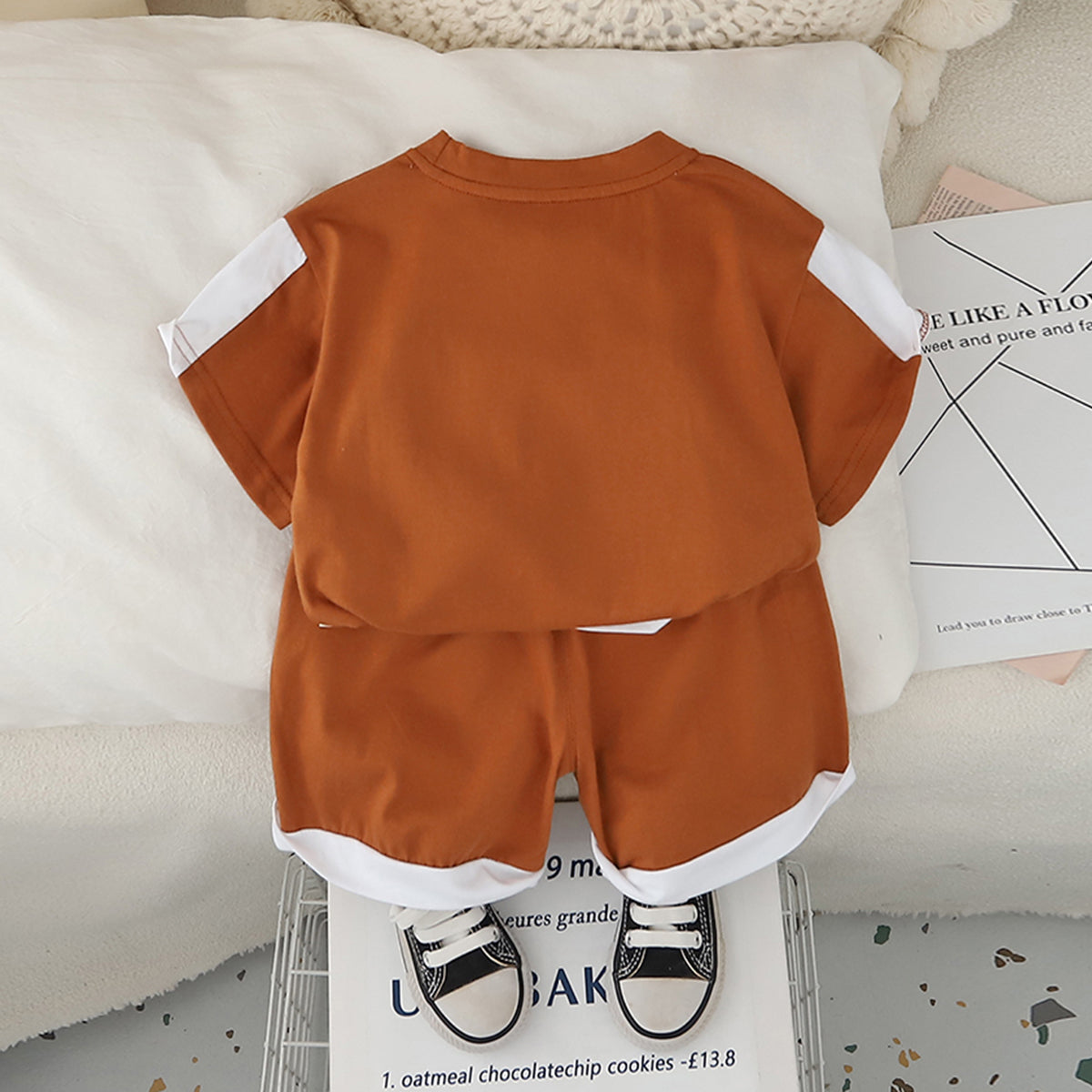 Boys Brown Typographic Nasa Printed T-Shirt With Shorts Set 2 pc. Sets