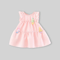 Girls Pink Mushroom Appliques Tiered A-Line Dress Casual Dresses