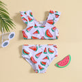 Girls White Watermelon Print Top With Briefs Swimwear Sets Sets White 1-2 Y