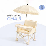 Kids Beige Foldable Baby Dining Chair With Tray & Umbrella