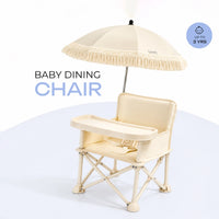 Kids Beige Foldable Baby Dining Chair With Tray & Umbrella Trending Accessories Surprise Shade Onesize