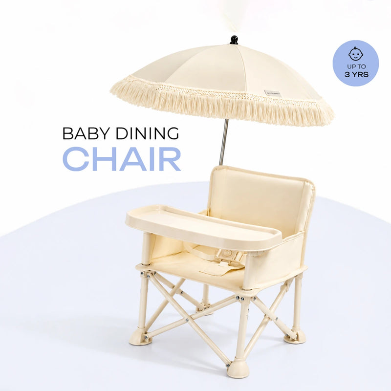 Kids Beige Foldable Baby Dining Chair With Tray & Umbrella Trending Accessories Surprise Shade Onesize