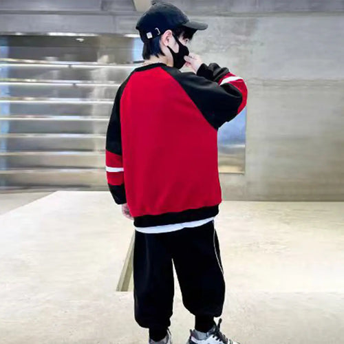 Boys Red Hi Printed Winter Sweatshirt With Jogger Set 2 pc. Sets