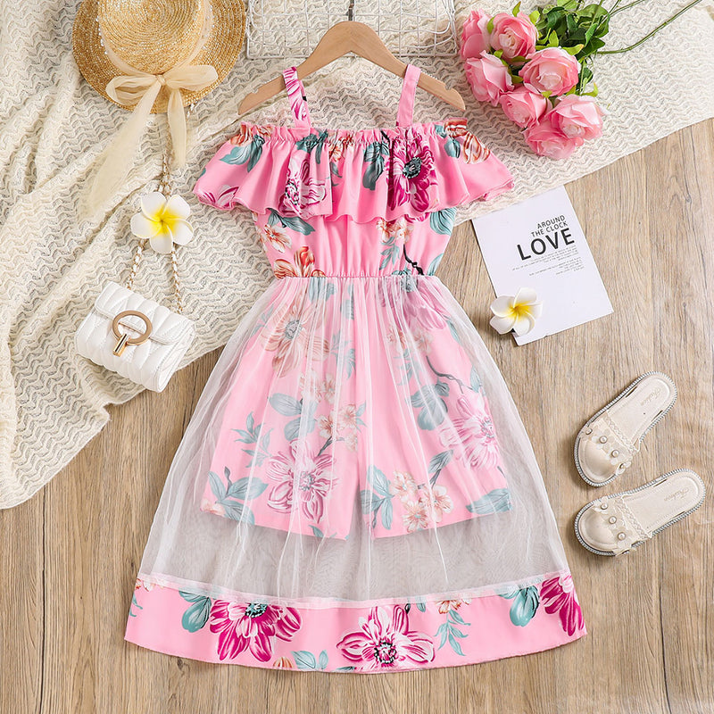 Girls Pink Off Shoulder Floral Print Jumpsuit Jumpsuits