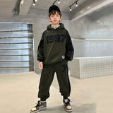 Boys Army Green Numeric Printed Oversized Hooded Sweatshirt With Jogger Co-ord Sets