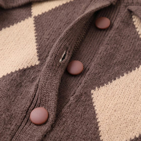 Girls Brown Diamond Jacquard Long Sleeve Cardigan Sweaters & Cardigans