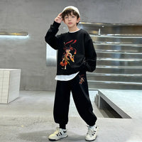 Boys Black Graphics Printed Oversized Sweatshirt With Jogger Co-ord Sets Sets