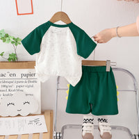 Boys Green Raglan Sleeves Dinosaur Printed T-Shirt With Shorts Set 2 pc. Sets