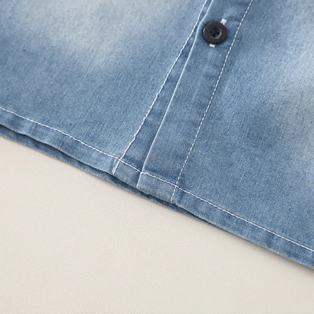 Boys Light Blue Washed Denim Shirt With Shorts Sets Sets