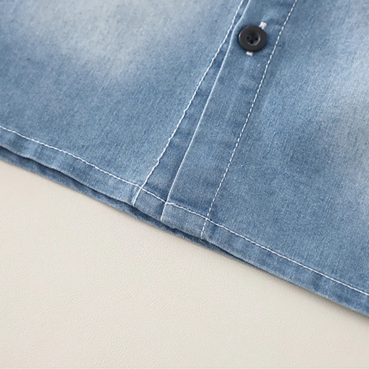 Boys Light Blue Washed Denim Shirt With Shorts Sets Sets
