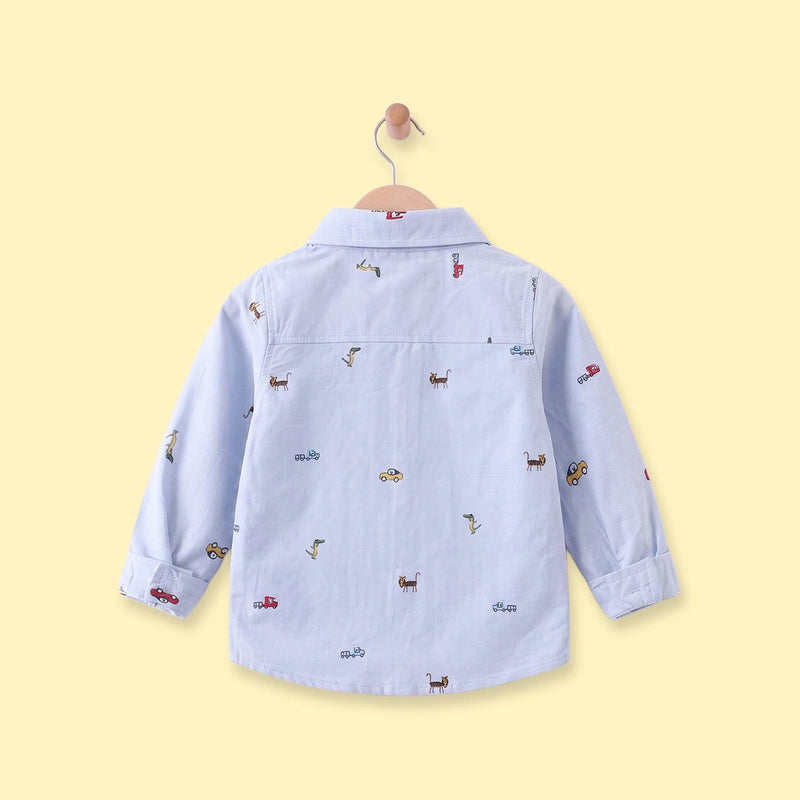 Boys Light Blue Graphic Long Sleeve Shirt Shirts