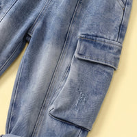 Boys Off White Typographic Sweatshirt & Denim Cargo Pants Sets Sets
