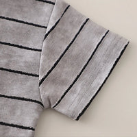 Boys Grey Striped Bear Graphic T-Shirt With Denim Shorts Sets 2 pc. Sets