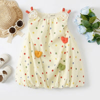 Girls Off White Polka Dot Print Heart Applique Balloon Dress Casual Dresses Off White 1-2 Y
