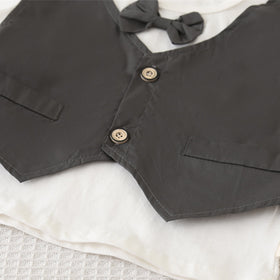 Boys Dark Grey Short Sleeves T-Shirt Attached Waistcoat With Shorts Set 2 pc. Sets
